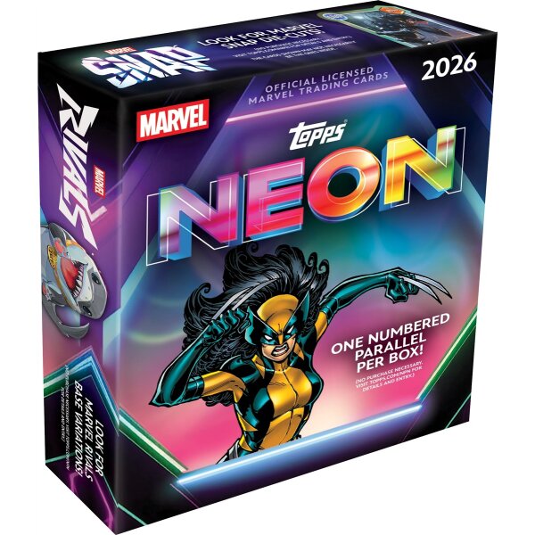 Topps Marvel Neon 2026 Sammelkartenbox mit Wolverine Artwork