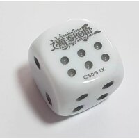 Weißer Würfel mit dem Yu-Gi-Oh!-Logo und sechs...