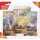 Pokémon 3-Booster-Blister „Stürmische Funken“ mit Promo-Karte von Zapdos und drei Boosterpacks auf strukturierter Rückwand.