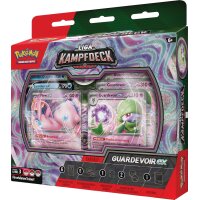 Schr&auml;gansicht von rechts des Pok&eacute;mon Liga-Kampfdecks Gardevoir-ex mit klar sichtbarem Design und Sichtfenster auf die Karten.