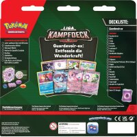 R&uuml;ckseite der Gardevoir-ex Kampfdeck-Verpackung mit Deckliste, enthaltenen Karten und Zubeh&ouml;r sowie Beschreibung.