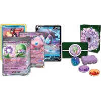 &Uuml;bersicht aller enthaltenen Inhalte des Gardevoir-ex Liga-Kampfdecks: Karten, Deckbox, Spielmarken und W&uuml;rfel.