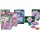 Übersicht aller enthaltenen Inhalte des Gardevoir-ex Liga-Kampfdecks: Karten, Deckbox, Spielmarken und Würfel.